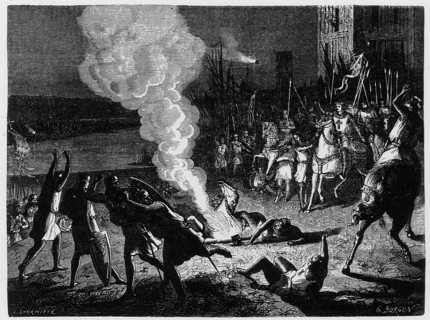 Les Sarrasins lancent le feu grégeois contre saint Louis