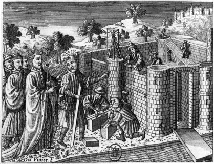 Construction of a castle according to a miniature of the time -