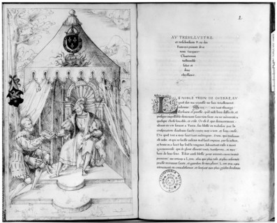 Saint Gelais offering his book to François 1st