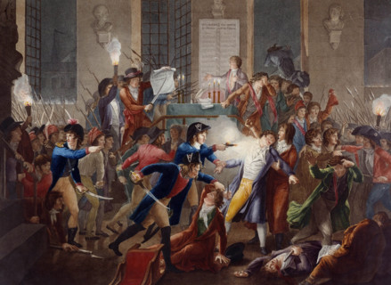 Le gendarme Meda blesse Robespierre à la Convention -