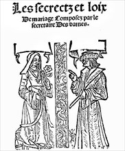 Woodcut: marriage treaty