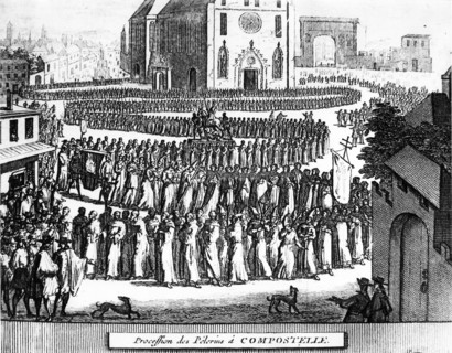 Procession des pèlerins à Compostelle.