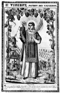 Vincent saint, owner of vine growers (engraving of Pellerin)