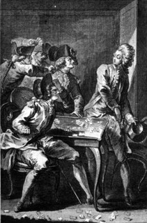 Vie quotidienne. Les joueurs de cartes au cabaret.