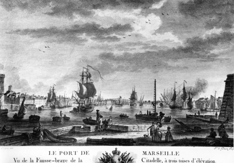 Le port de Marseille. Gravure de Le Gouaz.