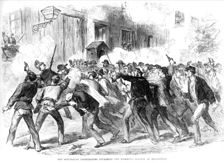 1870.  Paris.  The Commune.  Crowd attacking the firemen.