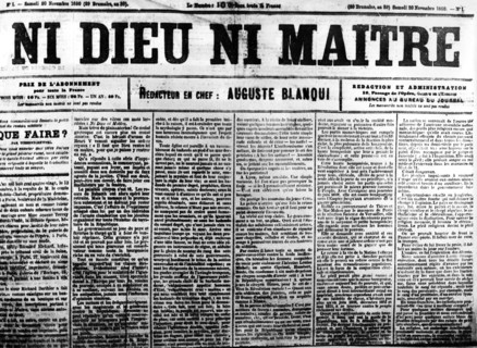 Cuff of the newspaper founded by Blanqui " Neither God nor Master "