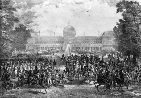 Napoleon I looks over his army at the Tuileries.