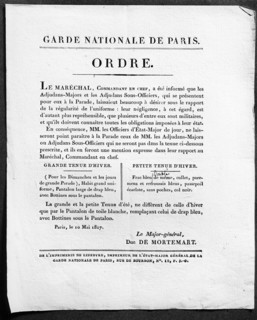 Deuxième Restauration. Rappel à l'ordre pour l'uniforme