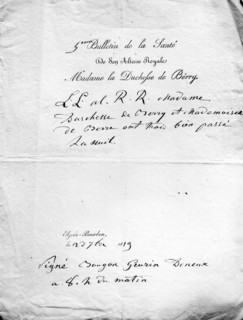 Bulletin de santé de la duchesse de Berry, après son accouchement.