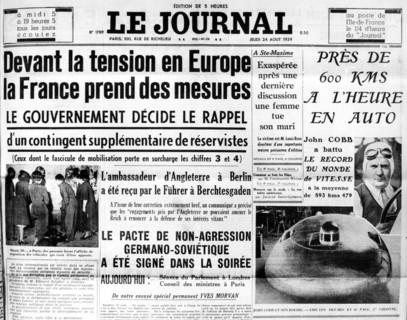 The Newspaper.  Tension in Europe, recall of the reservists.   August 24, 1939