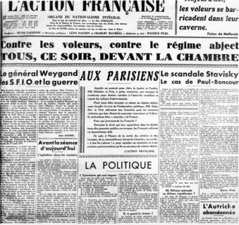 "L'Action Française" : Scandale Staviski
