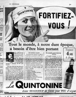 Les années 30. Réclame pour la Quintonine " qui donne bonne mine ".
