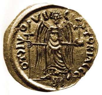 Pièce de monnaie représentant Théodebert Ier, roi Mérovingien