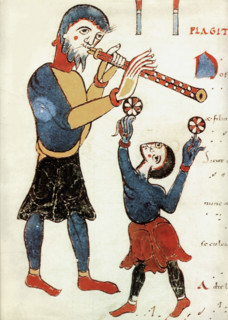 Manuscrit enluminé, danseurs et musiciens