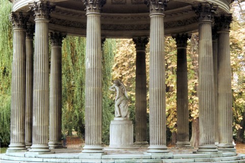 Versailles, park of the Petit Trianon,  the "Temple of love". Close up of the statue of Cupidon.