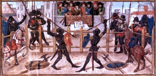 French manuscript (1460-70). Charter of tournament and combat rules decreed by King Charles VI.