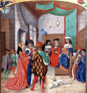 Jeanne la Pucelle se rend à Chinon pour  voir le roi de France.
