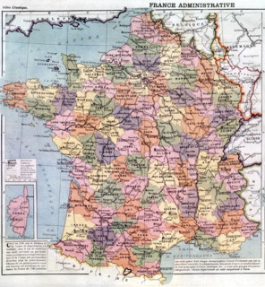 Map of France des départements amputée de l'Alsace et de la Lorraine (1870-1918)