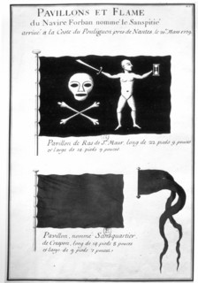 Flags of the sea. Flag and pennant of the pirate ship nicknamed the "Pityless"