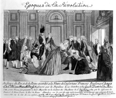 Audience du roi et de la reine accordée à la veuve de François Boulanger, massacré le 21 octobre 1789