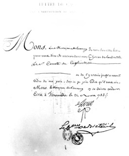 Lettre de cachet mettant Cagliostro à la Bastille
