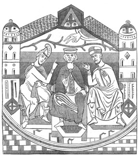 Dessin de Louis le Pieu et deux de ses conseillers.