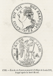 One crown, the equivalent to six francs. Money of Louis XVI's reign.
