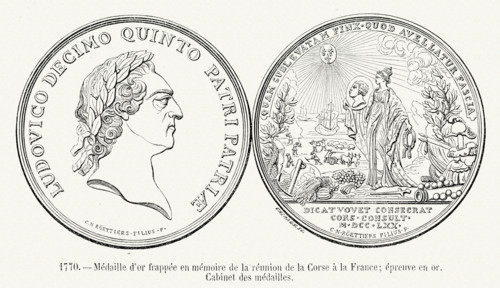 Commemorative gold medal to celebrate the union of France with Corsica.