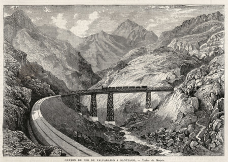Chemin de fer allant de Valparaiso à Santiago (Chili).