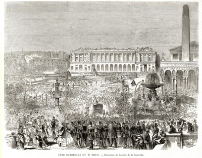 Fête nationale du 15 août. Décoration de la place de la Concorde.