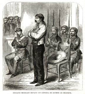 Mexico. Mexican bandit in front of the council of war.