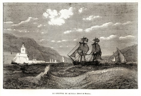 "Le Gouffre de Scylla" (The Abyss of Scylla) the Messina strait. 1864.