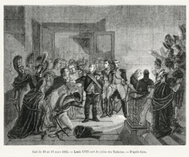 Louis XVIII sort du palais des Tuileries.