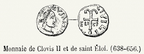 Monnaie de Clovis II et de saint Eloi (638-656).