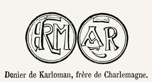 Coin of Carloman, brother of Charlemagne.