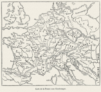 Map of France under occupation of Charlemagne.