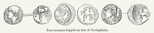 Three coins stamped with the name of "Vercingétorix".