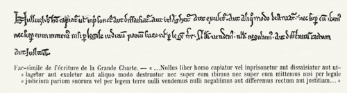 Fac-similé de l'écriture de la Grande Charte.