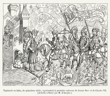 Tapisserie en laine représentant la première entrevue de Jeanne d'Arc et de Charles VII.
