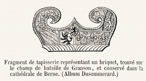 Fragment de tapisserie représentant un briquet.