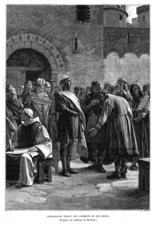 Charlemagne tenant une assemblée de son peuple.