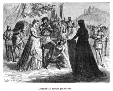 Armement d'un chevalier par les dames au moyen-âge.