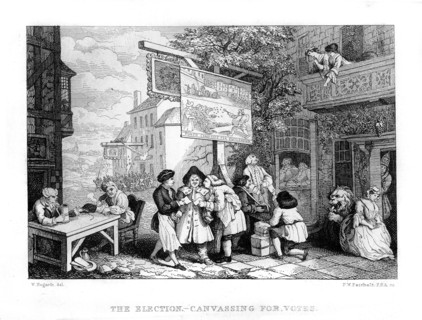 The Elections - Canvassing for Votes. Démarchage électoral. Caricature anglaise.