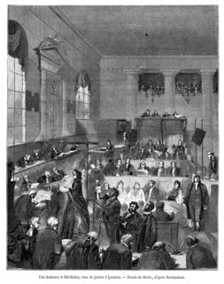 Grande-Bretagne. Une audience à Old-Bailey, cour de justice à Londres. 1865. Gravure.