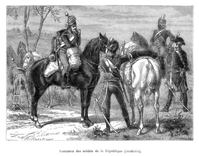 Révolution française. Costumes des soldats de la République. Cavalerie.