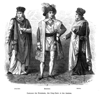 Directoire. Costumes de Directeurs, des Cinq-Cents et des Anciens.