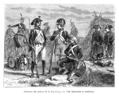 Costumes des soldats de la République en 1793. Infanterie et artillerie.