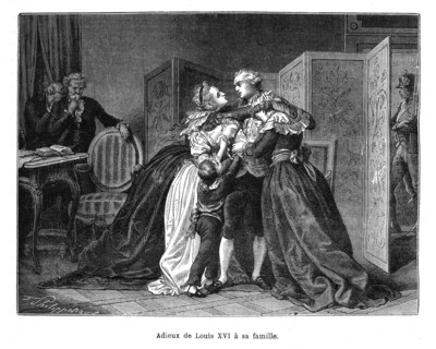 Révolution française. Adieux de Louis XVI à sa famille. Marie-Antoinette et le Dauphin.