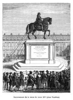 Révolution française. Renversement de la statue de Louis XIV (place Vendôme).